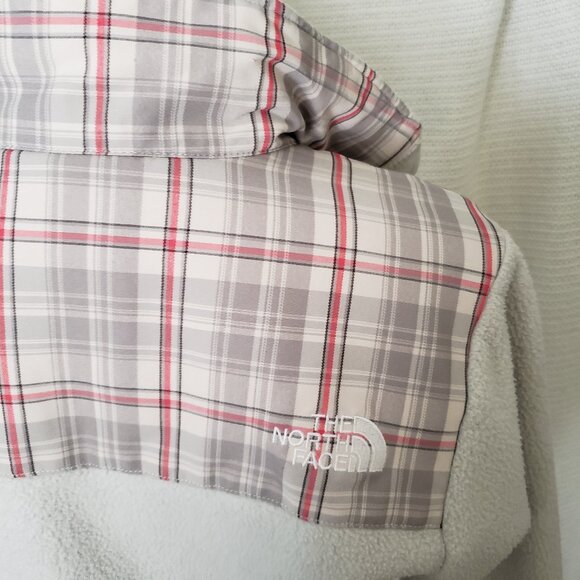 The North Face Retro Denali fleece jacket with red grey off-white plaid women's - Picture 10 of 16